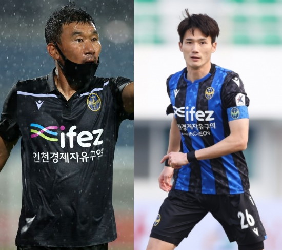 O diretor da UTD Incheon, Seong Hwan Seung (à esquerda) e o capitão Ban Seok Oh.  federação de futebol profissional
