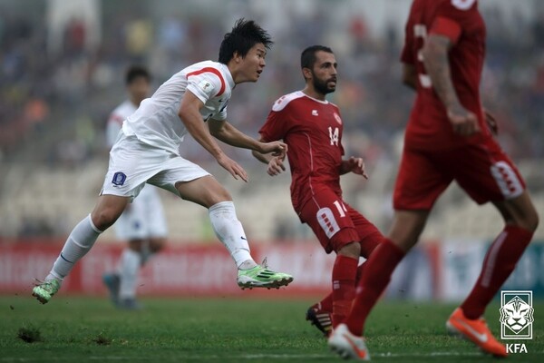 2015년 9월 8일 레바논과의 러시아 월드컵 2차예선에서 원더골을 터뜨리며 전국구 스타가 된 권창훈. ⓒKFA