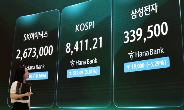 코스피 5% 하락…반도체 대형주와 국민성장펀드 관련