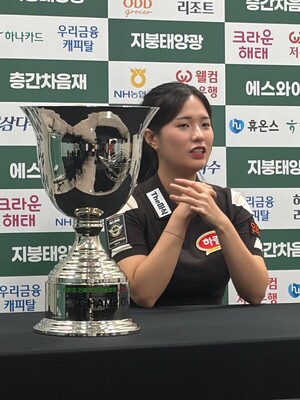 '첫 우승한 제자' <b>박정현</b>이 '<b>당구</b> 여제인 스승' 김가영에게[기자회견]